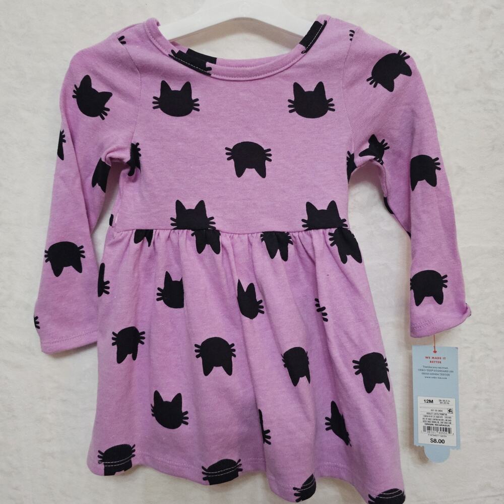 NWT Girls Dress 12M Purple Fall Halloween Kitty Kidcore Autumn